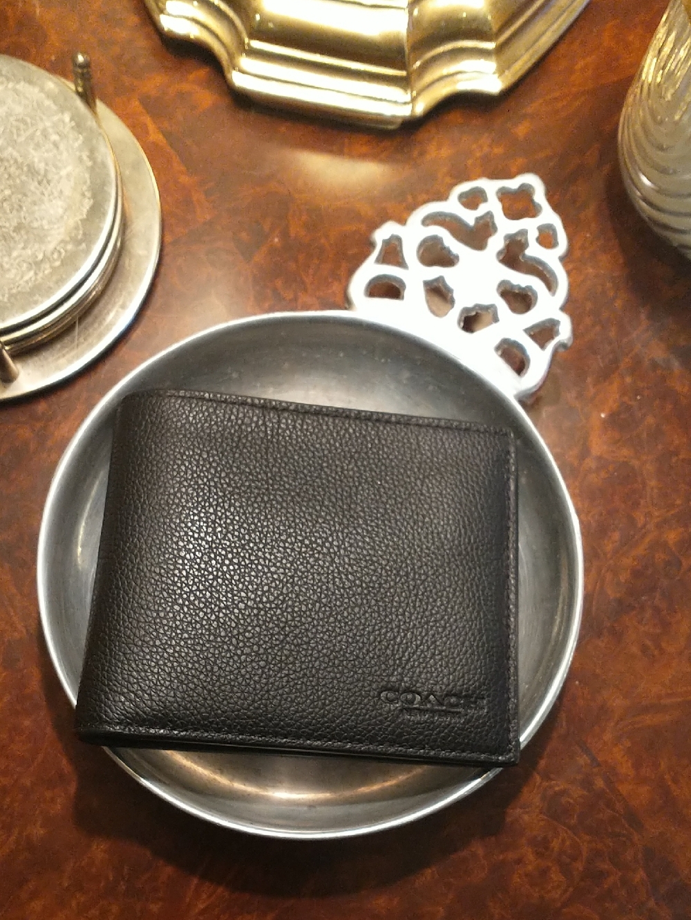 Coach Black Pebbled Leather Bi-Fold Wallet
